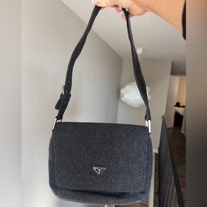 Prada Dark Gray Wool Shoulder Bag